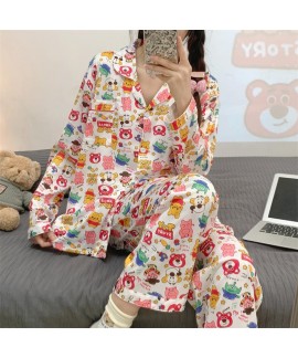 insgram girly cartoon colorful winnie the pooh loose sweet double long ladies pajamas