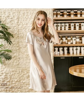 Short Sleeve Simulated Silk Sleepwear for Lady Sexy silky nightwear in Summer