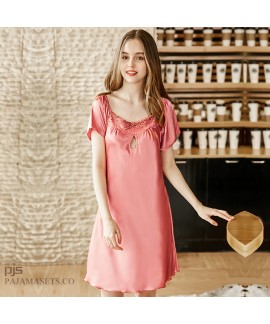 Short Sleeve Simulated Silk Sleepwear for Lady Sex...