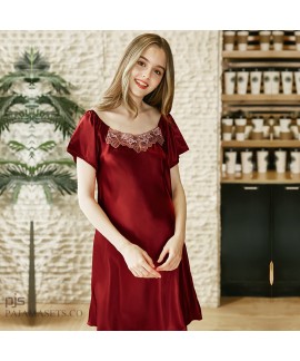 Short Sleeve Simulated Silk Sleepwear for Lady Sexy silky nightwear in Summer