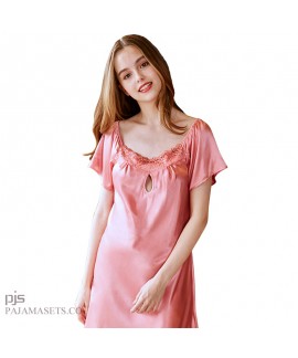 Short Sleeve Simulated Silk Sleepwear for Lady Sexy silky nightwear in Summer