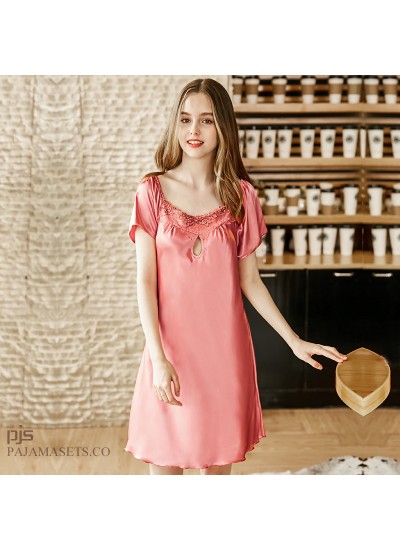 Short Sleeve Simulated Silk Sleepwear for Lady Sexy silky nightwear in Summer