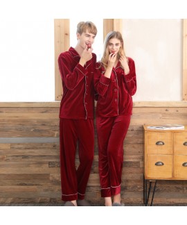 Velvet couple pajamas,ladies red wedding brides home sets for autumn and winter