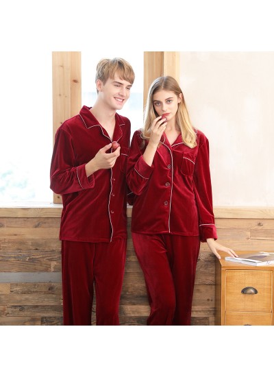 Velvet couple pajamas,ladies red wedding brides home sets for autumn and winter