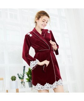 Long sleeved velvet Nightgown for women comfy lady's tunic pajamas