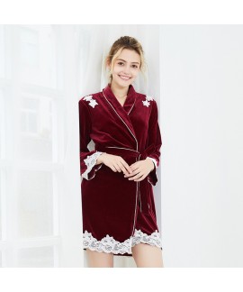 Long sleeved velvet Nightgown for women comfy lady's tunic pajamas