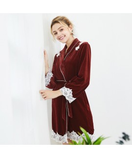 Long sleeved velvet Nightgown for women comfy lady...