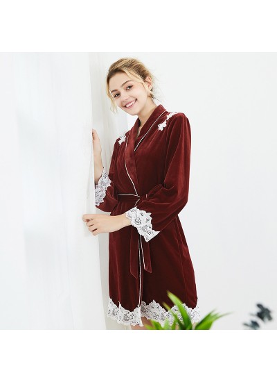 Long sleeved velvet Nightgown for women comfy lady's tunic pajamas