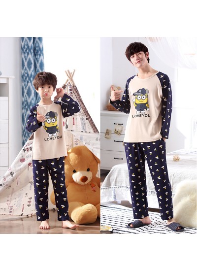 Long Sleeve Cartoon Cotton Parent-Child sleepwear for Spring and Autumn