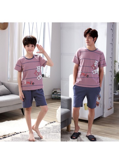 Short sleeves Cotton father and son pajama sets for summer