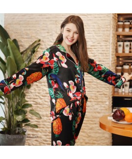 ladies' long sleeve satin silk pajama set for spring