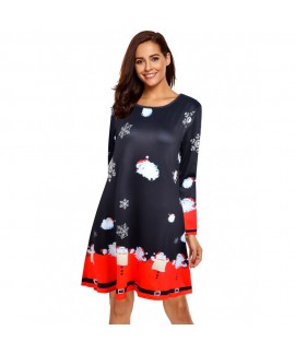 Christmas Multi-pattern Print Christmas Pajamas Dress For Women