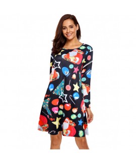 Christmas Multi-pattern Print Christmas Pajamas Dress For Women