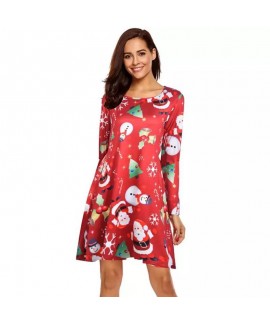 Christmas Multi-pattern Print Christmas Pajamas Dress For Women