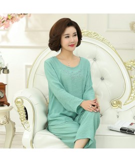 Plus size long sleeved cotton pyjamas sets women softest printed elderly lounge pajamas