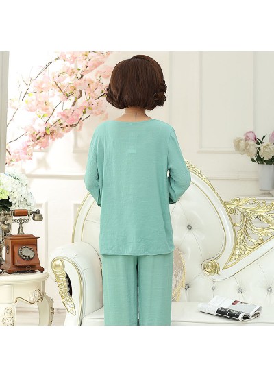 Plus size long sleeved cotton pyjamas sets women softest printed elderly lounge pajamas