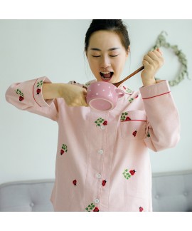 Long-sleeved Plus Size lady's pure cotton pajama set printed cotton softest pyjamas