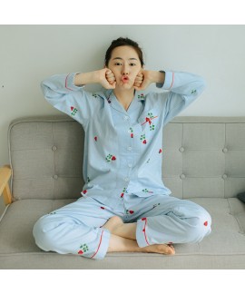 Long-sleeved Plus Size lady's pure cotton pajama s...