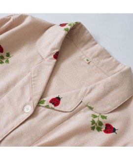 Long-sleeved Plus Size lady's pure cotton pajama set printed cotton softest pyjamas