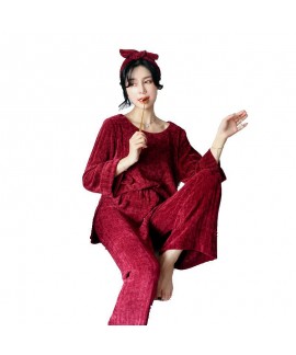 Thickening pajamas women's long sleeved pyjamas set in autumn and winter