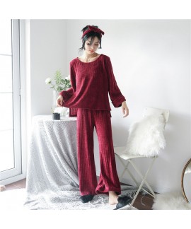 Thickening pajamas women's long sleeved pyjamas set in autumn and winter
