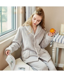 2018 winter women's pajamas pure color thickening,...