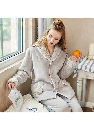 2018 winter women's pajamas pure color thickening, simple natural home clothes