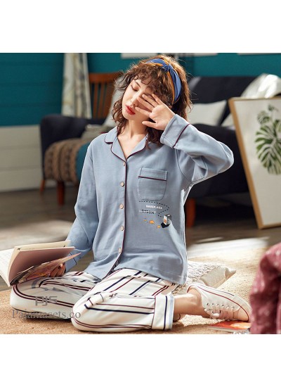 long sleeve women cotton pajama sets lapel casual nightgown for spring