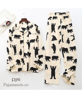 Long Sleeve Pure Cotton Wool Pyjama set male for s...