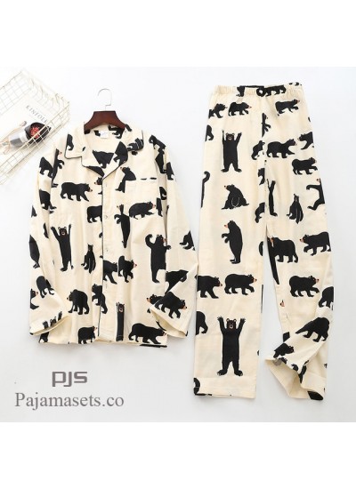 Long Sleeve Pure Cotton Wool Pyjama set male for spring cheap comfy couple set pjs cotton