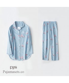 Long Sleeve Cotton Set pjs female for spring comfy Japanese Cartoon Yarn Full Cotton Yarn lounge pajamas for women