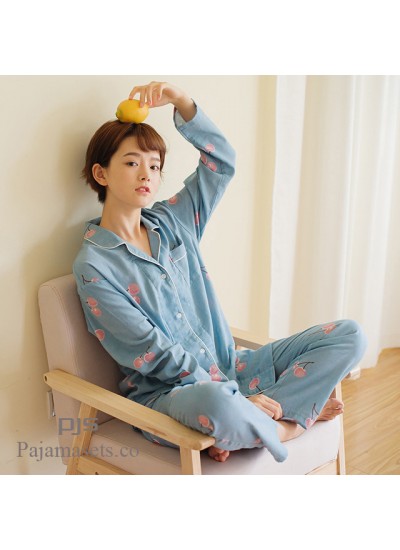 Long Sleeve Cotton Set pjs female for spring comfy Japanese Cartoon Yarn Full Cotton Yarn lounge pajamas for women