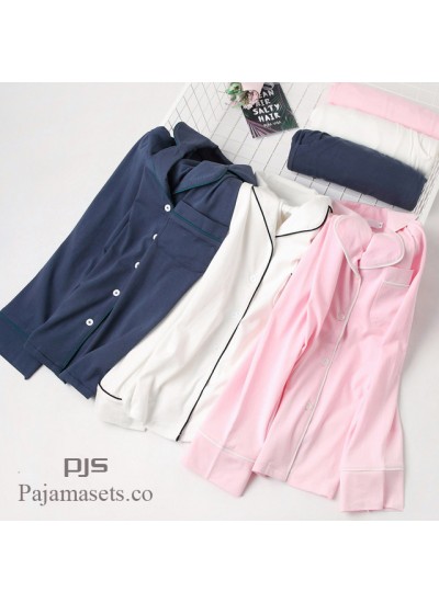 New Long Sleeve sleepwear Set female for spring Simple Milk White Japanese Series Ladies' Pure Cotton pajama sets