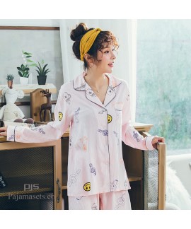 Cheap ladies' cotton two set of Comfy pajamas cute long sleeves pjs women