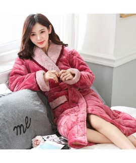 Ladies cotton pajamas and robe sets for winter com...