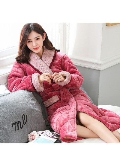 Ladies cotton pajamas and robe sets for winter comfy pajamas female