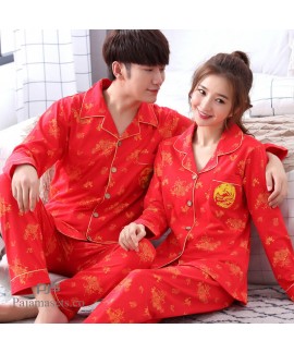 long sleeves new couples' cotton pajamas for spring comfy wedding sleepwear