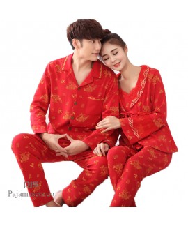 long sleeves new couples' cotton pajamas for spring comfy wedding sleepwear