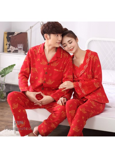 long sleeves new couples' cotton pajamas for spring comfy wedding sleepwear