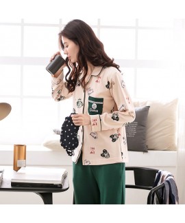 Pure cotton long sleeves printed pajamas for women fahionable loose ladies' set pjs for spring