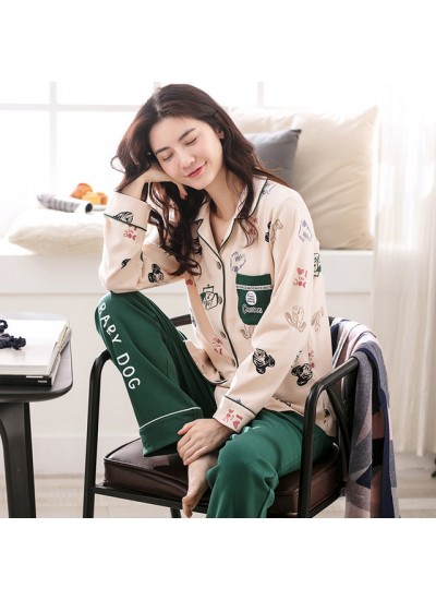 Pure cotton long sleeves printed pajamas for women fahionable loose ladies' set pjs for spring