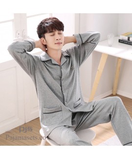 long sleeve large size mens cotton pajama set for spring loose pure cotton lounge pajamas male