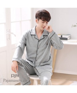 long sleeve large size mens cotton pajama set for spring loose pure cotton lounge pajamas male