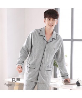 long sleeve large size mens cotton pajama set for spring loose pure cotton lounge pajamas male