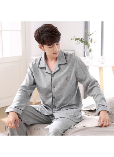 long sleeve large size mens cotton pajama set for spring loose pure cotton lounge pajamas male