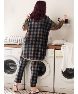 Coral velvet pyjamas Long Sleeve Plaid winter pyjamas long flannel autumn winter pyjamas suit