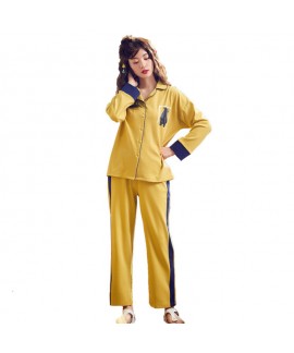 Pure cotton long-sleeved cardigan ladies' pajamas for spring Lapel set pjs for women 