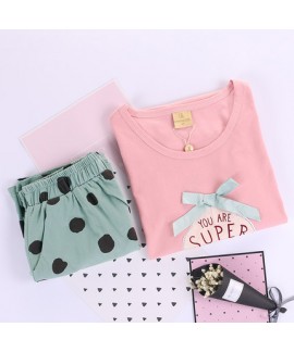 summer short sleeved casual cotton pajama sets for women T-shirt and short