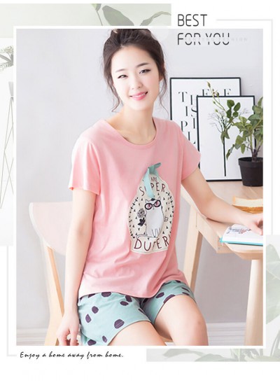 summer short sleeved casual cotton pajama sets for women T-shirt and short