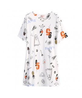 cotton Pajamas women's short sleeved Nightgown cartoon print short nightdress